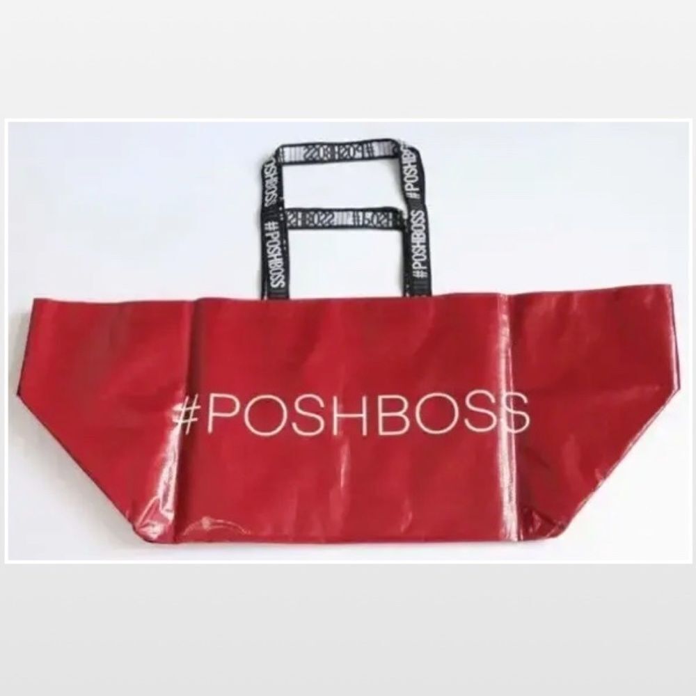 1 New Oversized Double-Handled Red Poshmark Tote Bag NWT - Picture 3 of 9